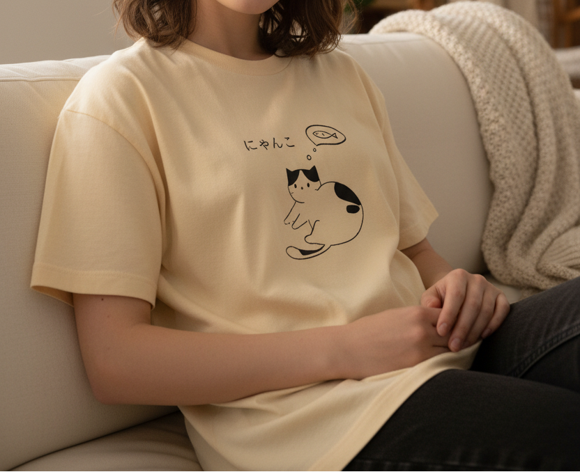 Hungry Neko Tee beige